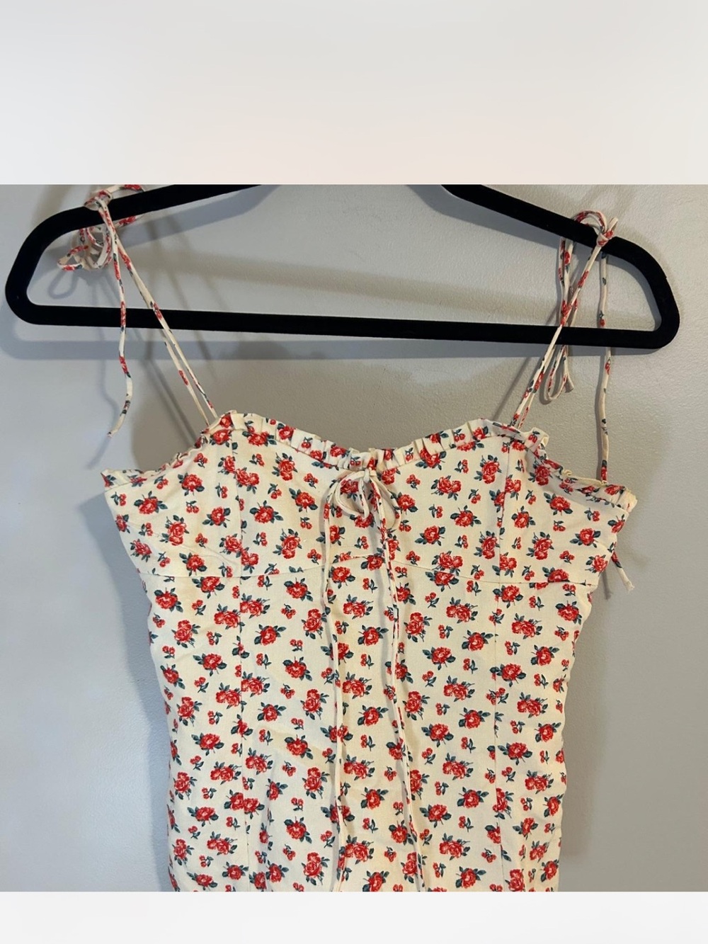 Zara Cream Spaghetti Strap Camisole with Red Floral Print